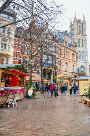 16 December 2019, Ghent, Belgium. Winter Christmas market.のeditorial素材