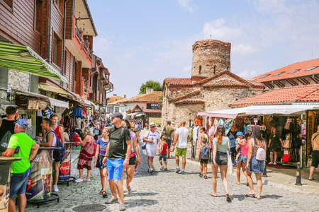 29 of July 2019, Nessebar Bulgaria. Nesebar old town, local market with souvenir, traditional...