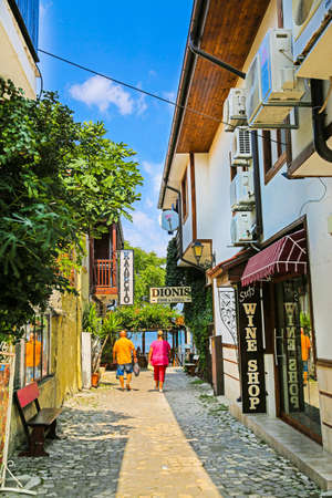 29 of July 2019, Nessebar Bulgaria. Narrow street in old town.のeditorial素材
