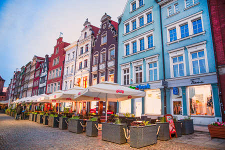 9 of June 2020 Gdansk, Poland. Narrow street in Gdansk old town. Beautiful architecture with old...
