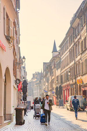 2 of May 2022, Strasbourg, France. Busy street in the city.のeditorial素材