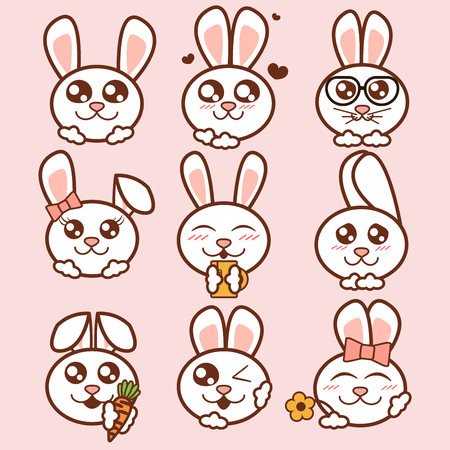 Vector illustration cute rabbits icons setのイラスト素材