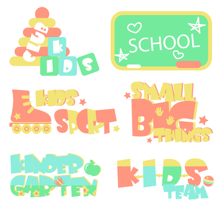 Vector illustration of promo sings for kids club and playing space for children.のイラスト素材