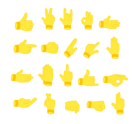 Vector illustration of hands emoji set. Emoji hand icons in flat style on white background.のイラスト素材