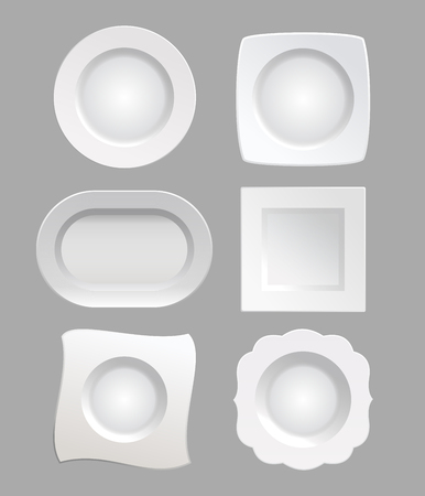 Vector illustration white plates set isolated on grey color background in realistic style.のイラスト素材