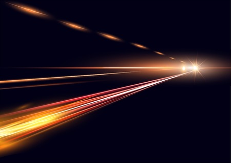 Vector illustration simulation of night traffic long exposure. High speed lights on black background.のイラスト素材