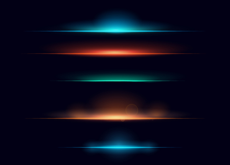 A Vector illustration set of colorful realistic flare elements collection. Rising light effect.のイラスト素材