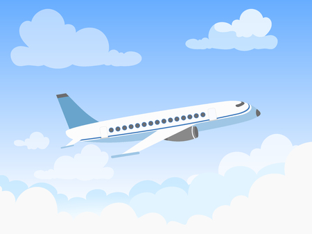 Vector illustration of plane in the sky over the clouds.のイラスト素材