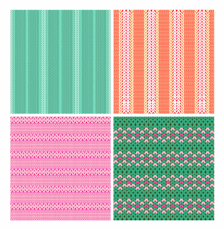 Vector illustration collection of seamless patterns knitting fabric with stylized winter ornament.のイラスト素材