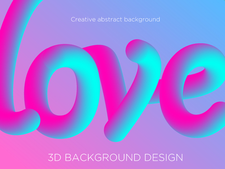 Vector illustration of abstract background with 3d word love, fluid effect, liquid shape in blue and pink colors.のイラスト素材