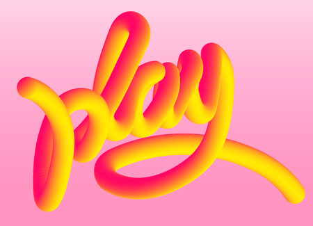 Vector illustration of soft neon volumetric flexible 3D word play on a pink background.のイラスト素材