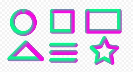 Vector illustration set of  border frames in transparent background. Circle, square, triangle and other simple shapesのイラスト素材