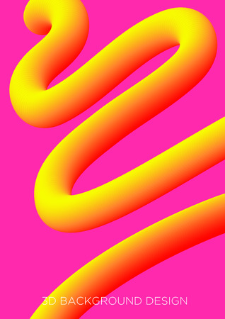 A Vector illustration of abstract composition in bright pink and yellow colors 3d liquid fluid imitation. Creative modern cover template, neon gradient blend 3D effect.のイラスト素材