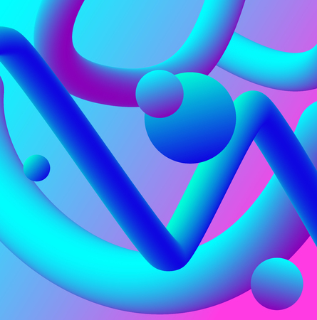 Vector illustration of abstract background with 3d liquid fluid blue color shape. Neon gradient 3D imitation, futuristic bionic design.のイラスト素材