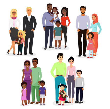 Vector illustration set of different nationals couples and families.のイラスト素材