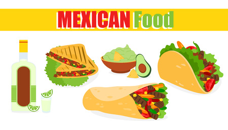 Vector illustration of traditional Mexican food, label on white background.のイラスト素材