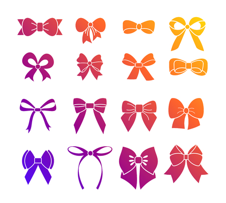 Vector illustration of a set of vivid colors presenting ribbons of different shapes and styles, isolated on a white backgroundのイラスト素材