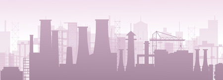 Vector illustration of industrial chemical petrochemical oil and gas refinery plant. Factory pollution landscape.のイラスト素材