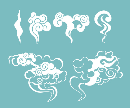 Vector illustration set of smoke, smell, clouds and steam in cartoon style.のイラスト素材