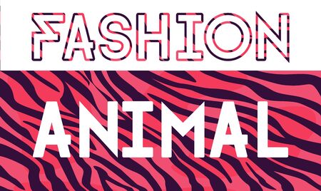 Fashion Animal vector lettering. Sales and marketing shop. Zebra, pink tiger texture lettering. Store announcement, t shirt print design elementのイラスト素材