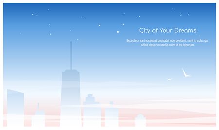 City buildings linear icons set. Skyscrapers, urban street with various structures thin line contour symbols on gradient background. Apartment houses, business center isolated vector outline illustrations..のイラスト素材