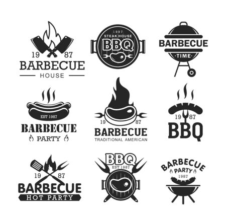 Barbeque party black and whitevector logo setのイラスト素材