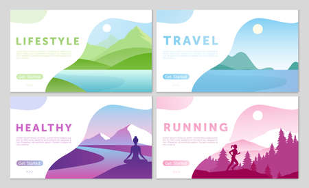 Outdoor travel activity illustration set. Cartoon flat healthy lifestyle traveling concept...