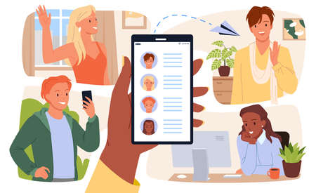 Online social media friends networking. Digital communication group and people connection, virtual...