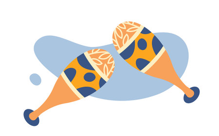Latin native instrument maracas. Rumba shaker, container filled with stones, handle shaking musical percussion instrument, mexican culture and carnaval music vector illustrationのイラスト素材