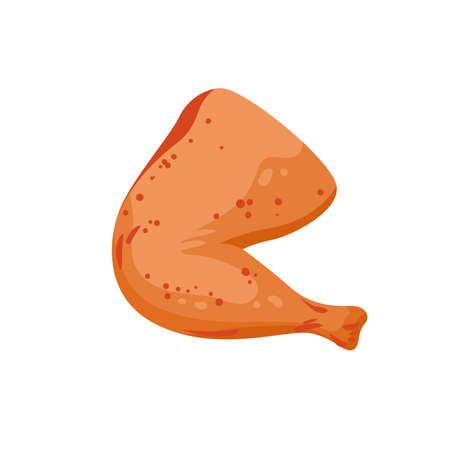 Fried crispy chicken leg, hot food vector illustration. Cartoon isolated cooked thigh with tasty crust, piece of chicken or turkey, baked or grilled meat from fastfood restaurant or cafe menuのイラスト素材