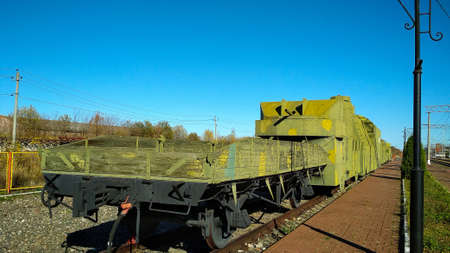 Anti-explosive platform in front of armored trainの写真素材