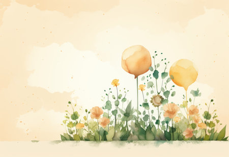 Watercolor flowers illustration, with planet, Earth Day.の素材