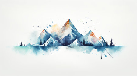 Watercolor landscape featuring a mountain view, Misty mountains watercolor background. Beautiful simple painting of mountains.の素材