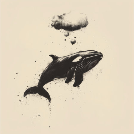Cute whale watercolor illustration. Watercolor painting of whale. Retro Clip art composition of humpback whale. Wallpaperの素材