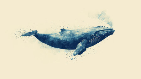 Cute whale watercolor illustration. Watercolor painting of whale. Retro Clip art composition of humpback whale. Wallpaperの素材