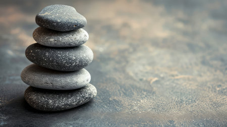 Pebbles balancing on pastel background. Sea pebble. Colorful pebbles. For banner, wallpaper, meditation, yoga, spa, the concept of harmony, balance. Copy space for textの素材
