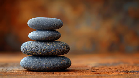 Pebbles balancing with brown background. Sea pebble. Colorful pebbles. For banner, wallpaper, meditation, yoga, spa, the concept of harmony, ba lance. Copy space for textの素材