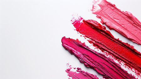 Top-view image featuring isolated pastel lipstick smears on a white background, copy space for textの素材
