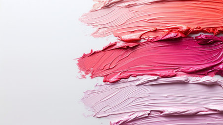 Top-view image featuring isolated pastel lipstick smears on a white background, copy space for textの素材