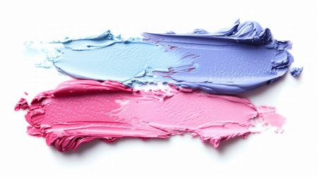 Top-view image featuring isolated pastel lipstick smears on a white background, copy space for textの素材