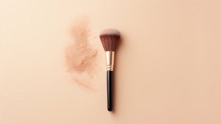 Cosmetic big brush on light beige background, mock up scene, copy space for textの素材