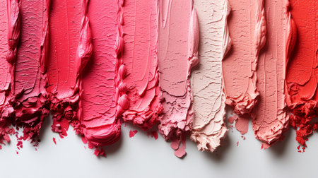 Top-view image featuring isolated pastel lipstick smears on a white background, copy space for textの素材