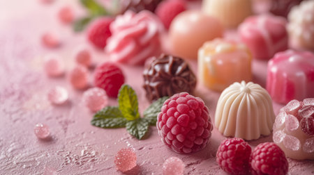 Image featuring handmade candies showcased on a pastel background, fruit jellyの素材