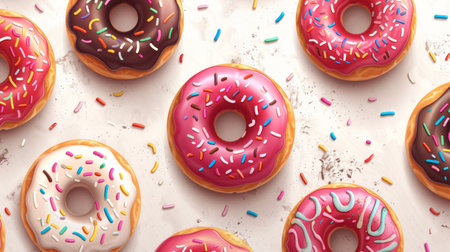 Cartoon watercolor donuts pattern backgroundの素材