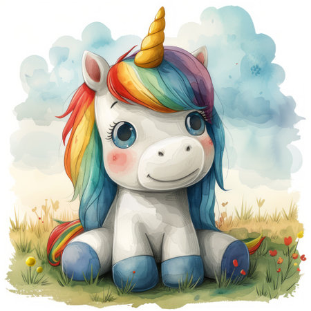 Cartoon magic style, cute pastel watercolor illustration of unicorn background. Cute horseの素材
