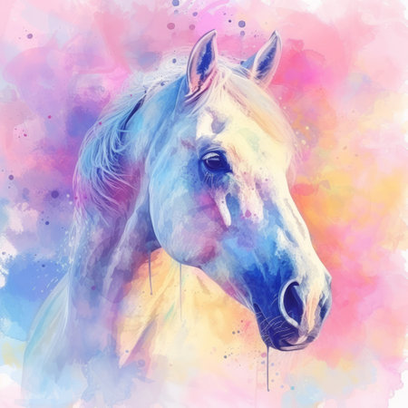 Cartoon magic style, cute pastel watercolor illustration of horse background. Cute horseの素材