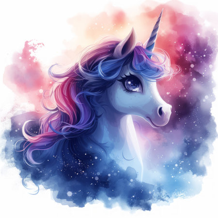 Cartoon magic style, cute pastel watercolor illustration of unicorn background. Cute horseの素材