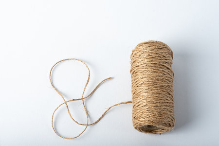 Spool rope on white background. Isolated. Embroidery thread yarn isolated, wool knitting. A set of...