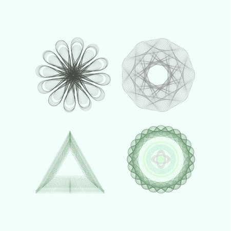 spirograph ornament vector, simple thin motiff like flower arabic star geomeric ornament, round pattern elements arabesque mandala and geometric   template setのイラスト素材