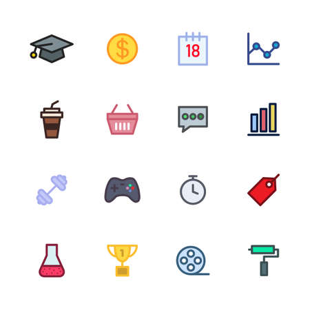 simple vector icon set in color isolatedのイラスト素材